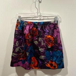 Floral satin mini skirt/ floral silky mini skirt with elastic waist band
